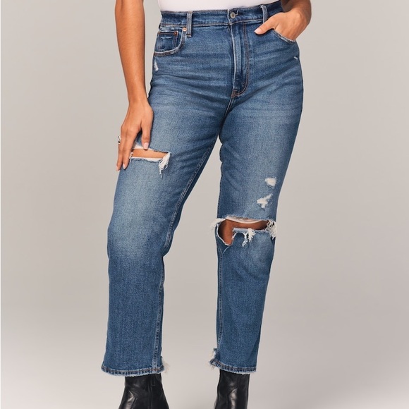 Abercrombie & Fitch Denim - Abercrombie | Curve Love Ankle Straight High Rise Jeans | Distressed | 34, 18